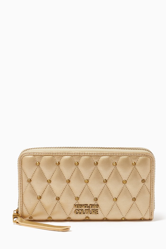 

Logo Continental Wallet in Quilted Metallic Faux Leather, Black