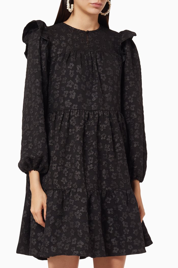 

Embroidered Tiered Dress, Black