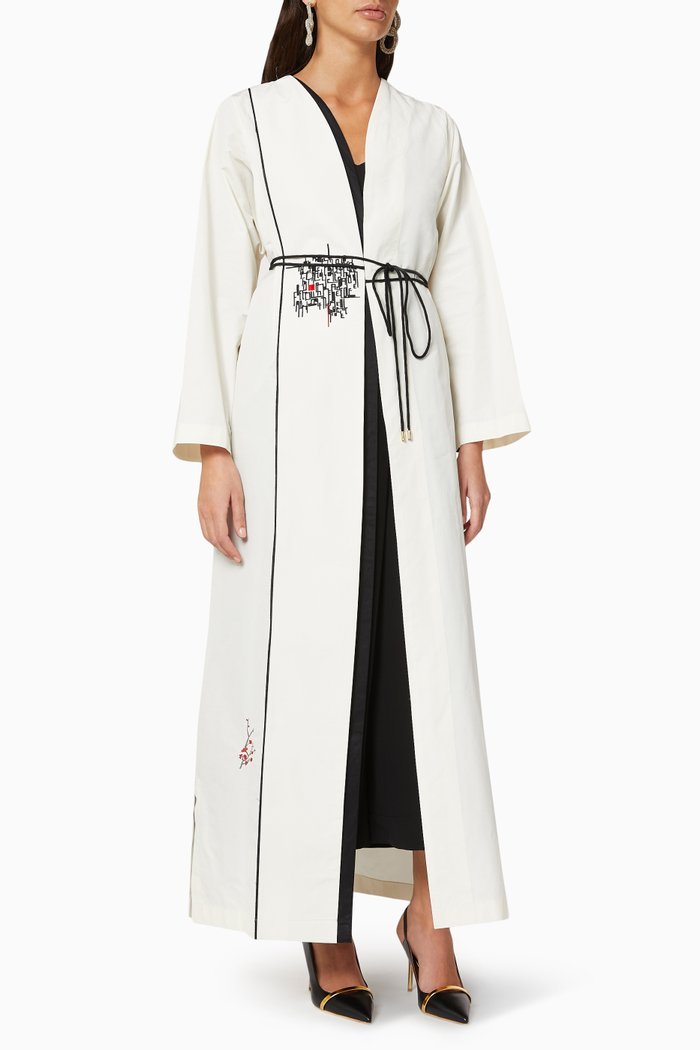Embroidered Cotton Abaya, White