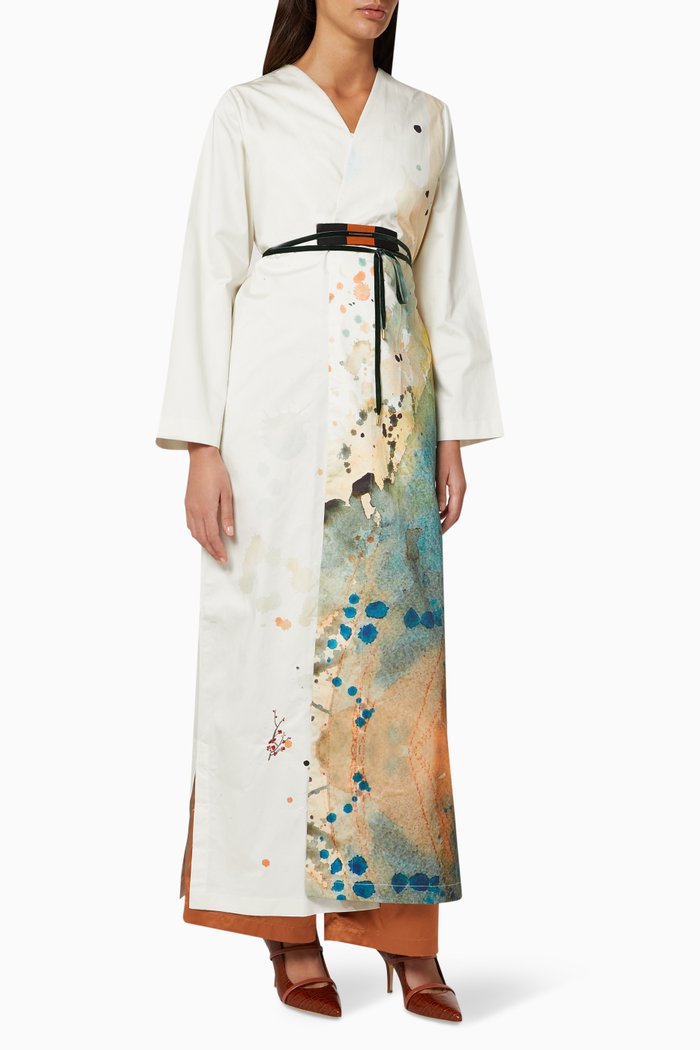 

Colour Print Abaya, White