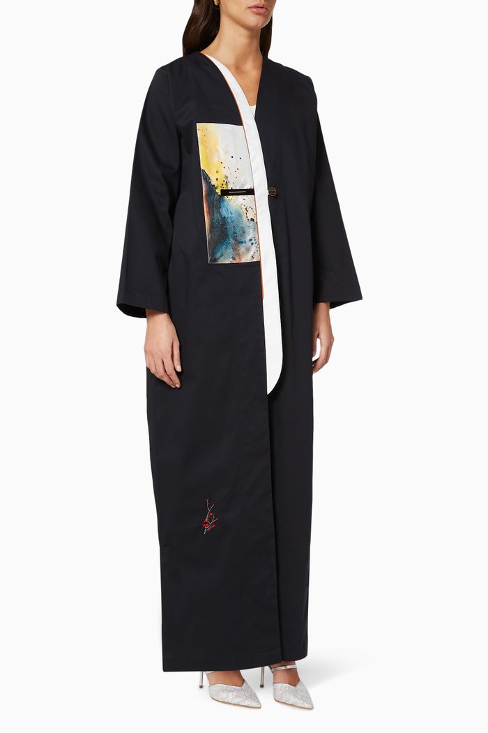 

Printed Cotton Abaya, Black