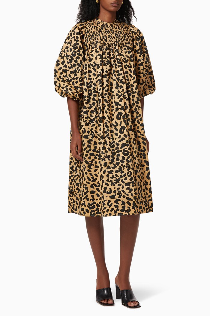 

Leopard Print Smock Detail Dress in Cotton, Multicolour