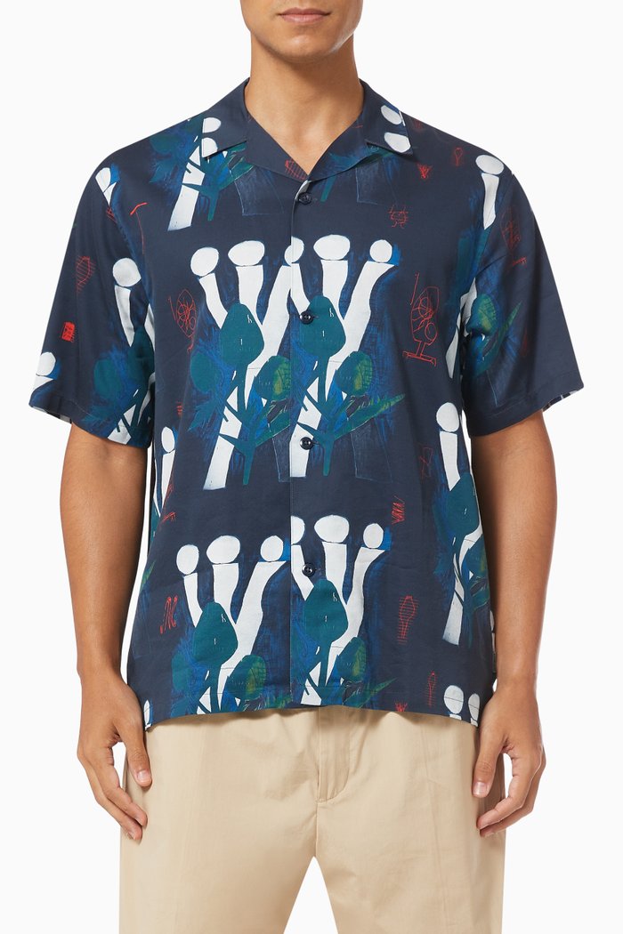 

Tom Król Flowers Shirt in Cotton Lyocell Sateen, Blue