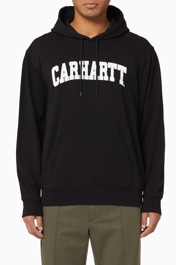 University Cotton Hooded Sweatshirt, Black