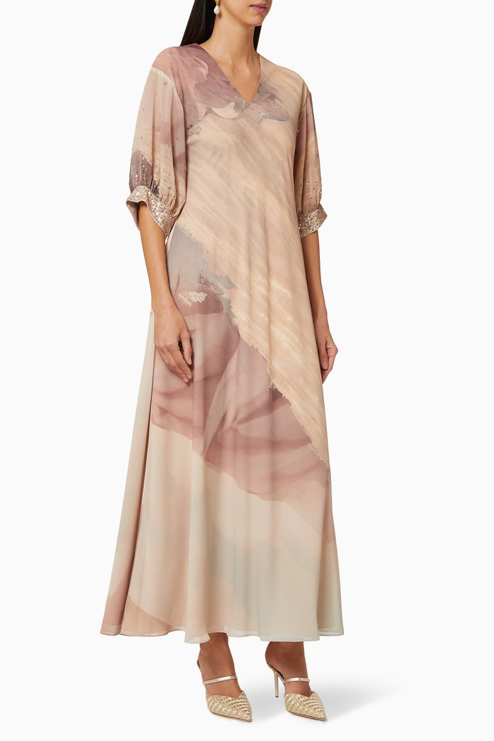 

Embroidered Sleeves Maxi Dress, Multicolour