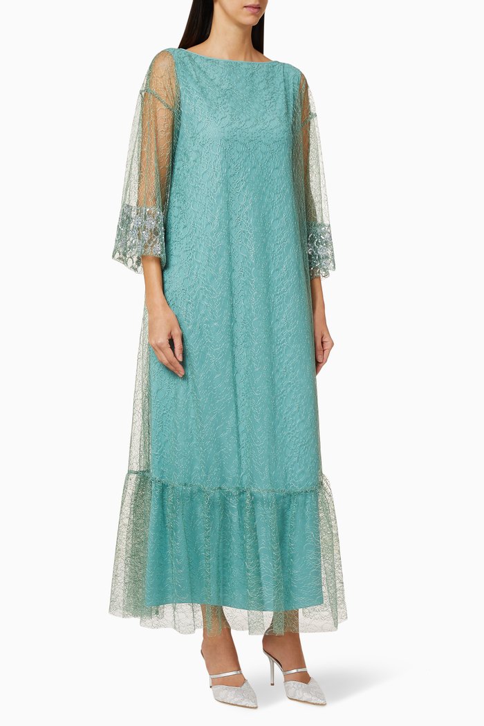 

Sequin Embroidered Tulle Maxi Dress, Blue