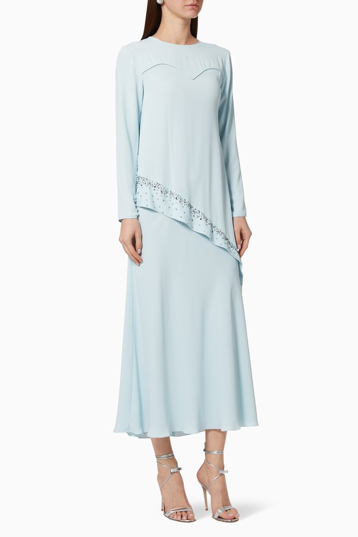 

Sequin Embroidered Crepe Kaftan, Blue