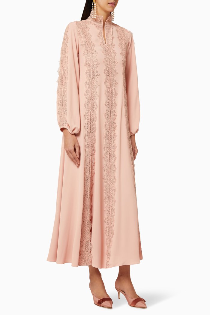 

Lace Embroidered Twill Maxi Dress, Pink