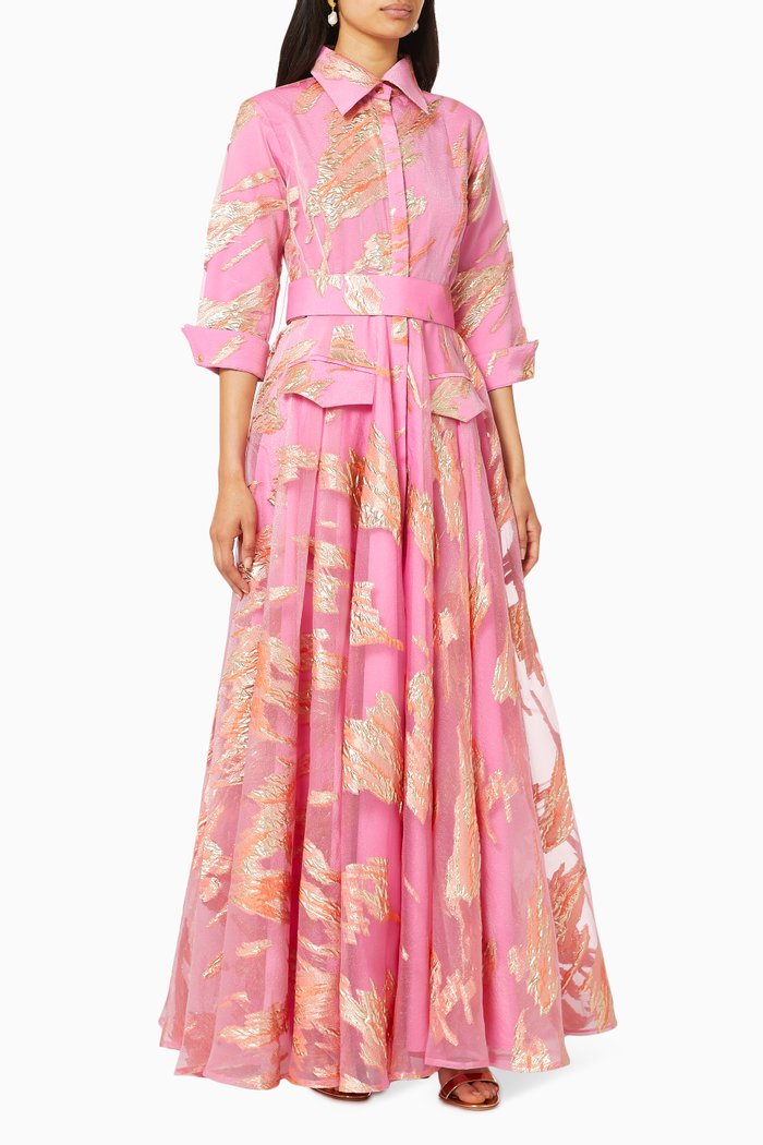 

Point Collar French Tulle Foil Dress, Pink