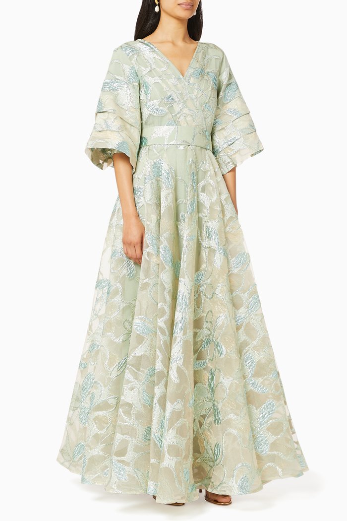 

V-neck French Tulle Foil Dress, Blue
