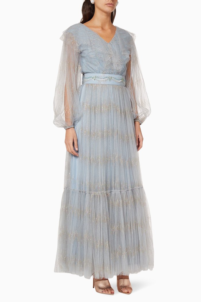 

Metallic Tiered Dress, Blue