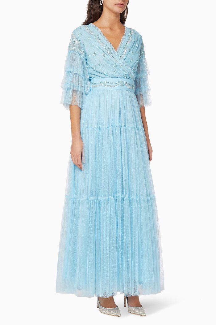 

Embroidered Tulle Dress, Blue