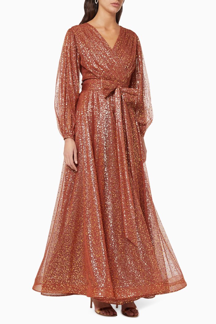 

Metallic Gathered Dress, Gold