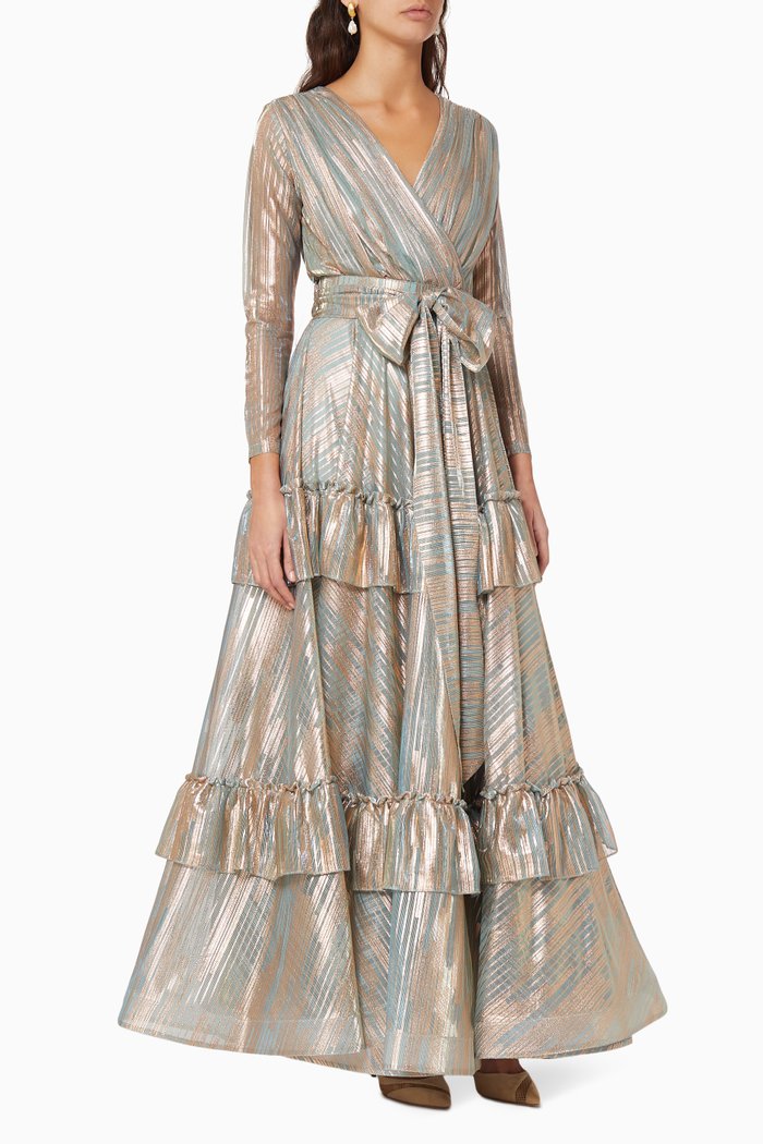 

French Pleats Shimmer Dress, Blue