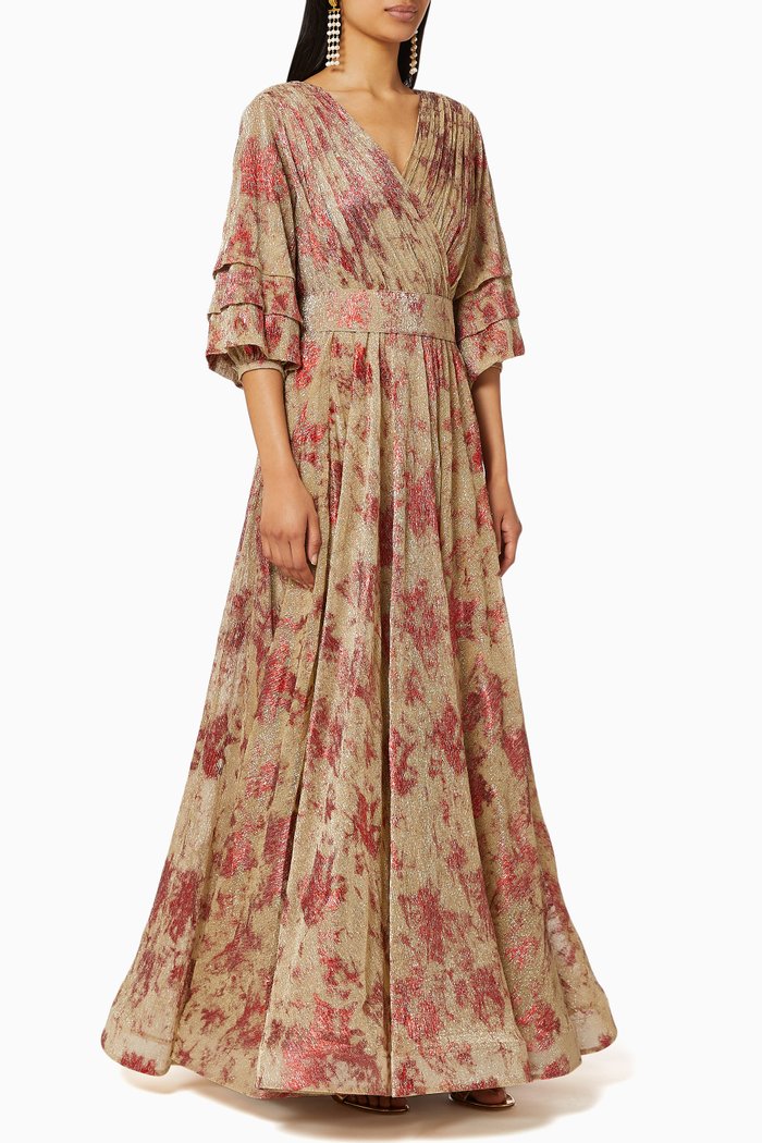Floral Silk Shimmer Dress, Red