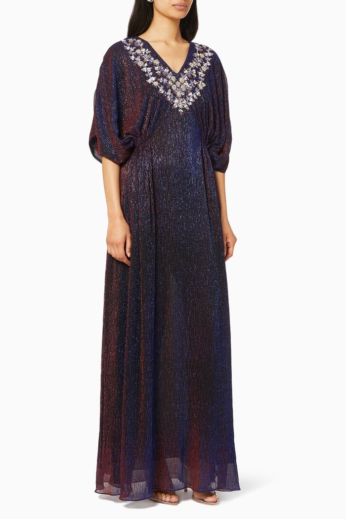 

Embellished Silk Shimmer Dress, Burgundy