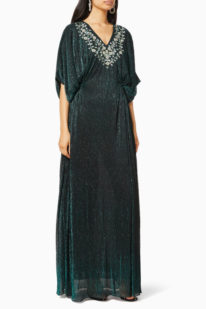 

Embellished Silk Shimmer Dress, Green