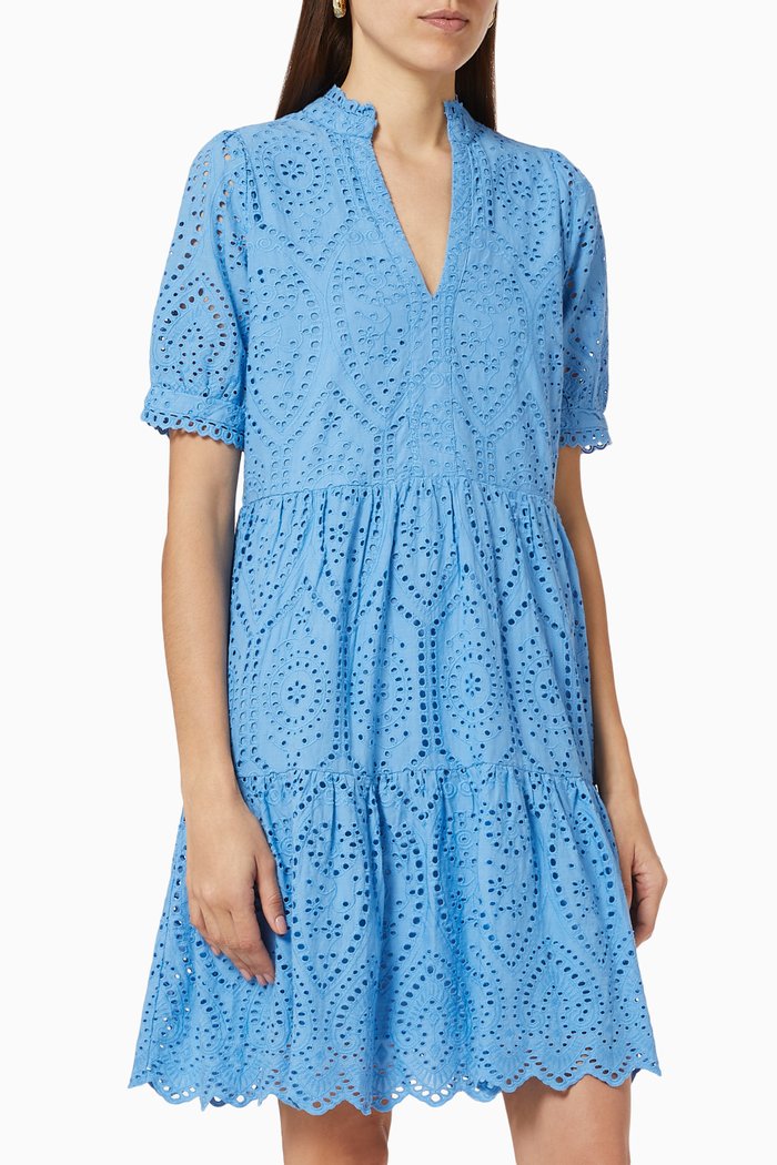 

Yasholi Broderie Mini Dress in Organic Cotton, Blue