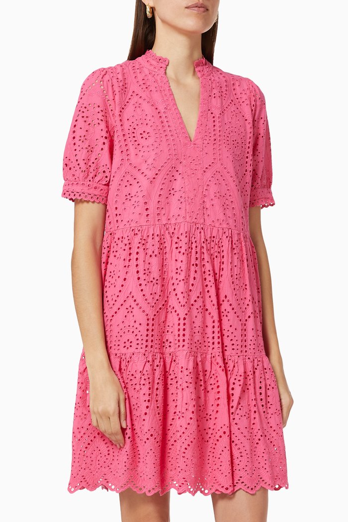 

Yasholi Broderie Mini Dress in Organic Cotton, Pink