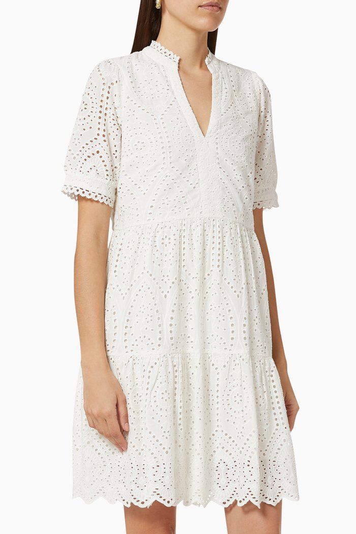 

Yasholi Broderie Mini Dress in Organic Cotton, White