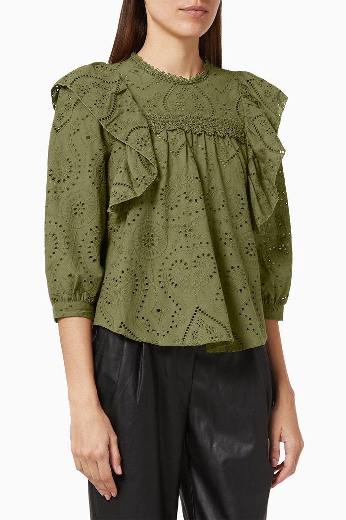 

Yastara Ruffle Top in Organic Cotton, Brown