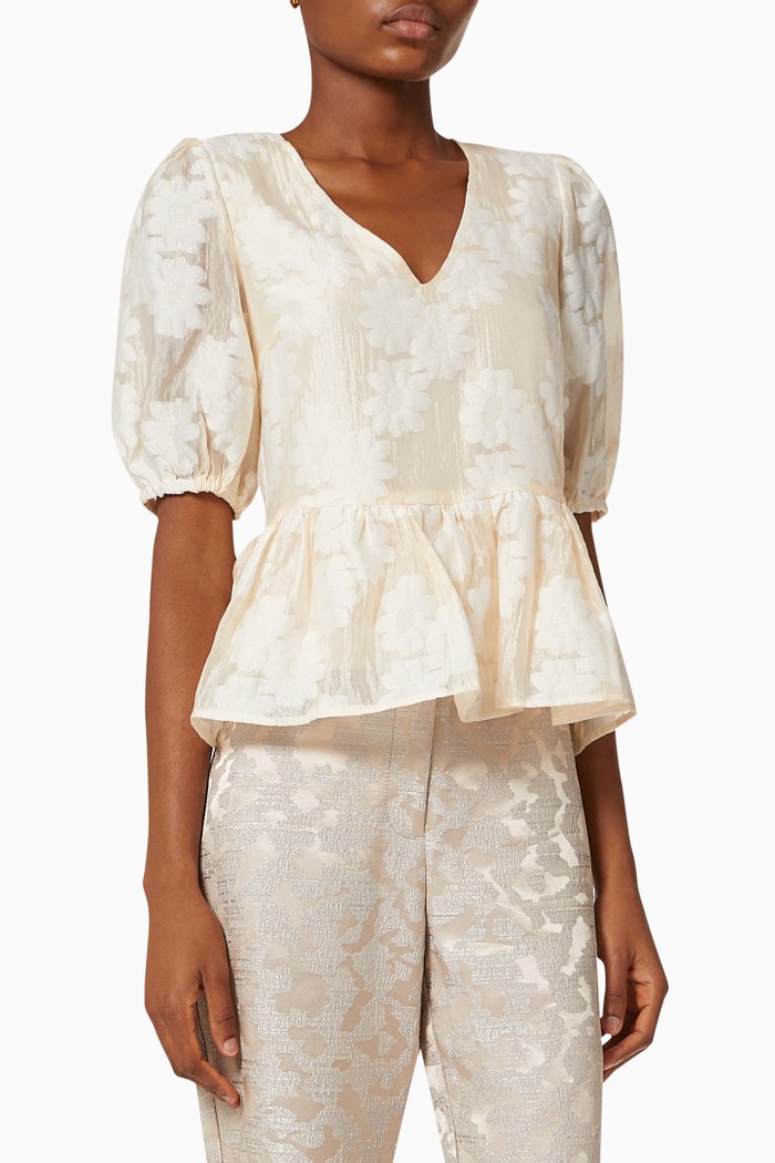 Yasdawo Floral Jacquard Top, Neutral