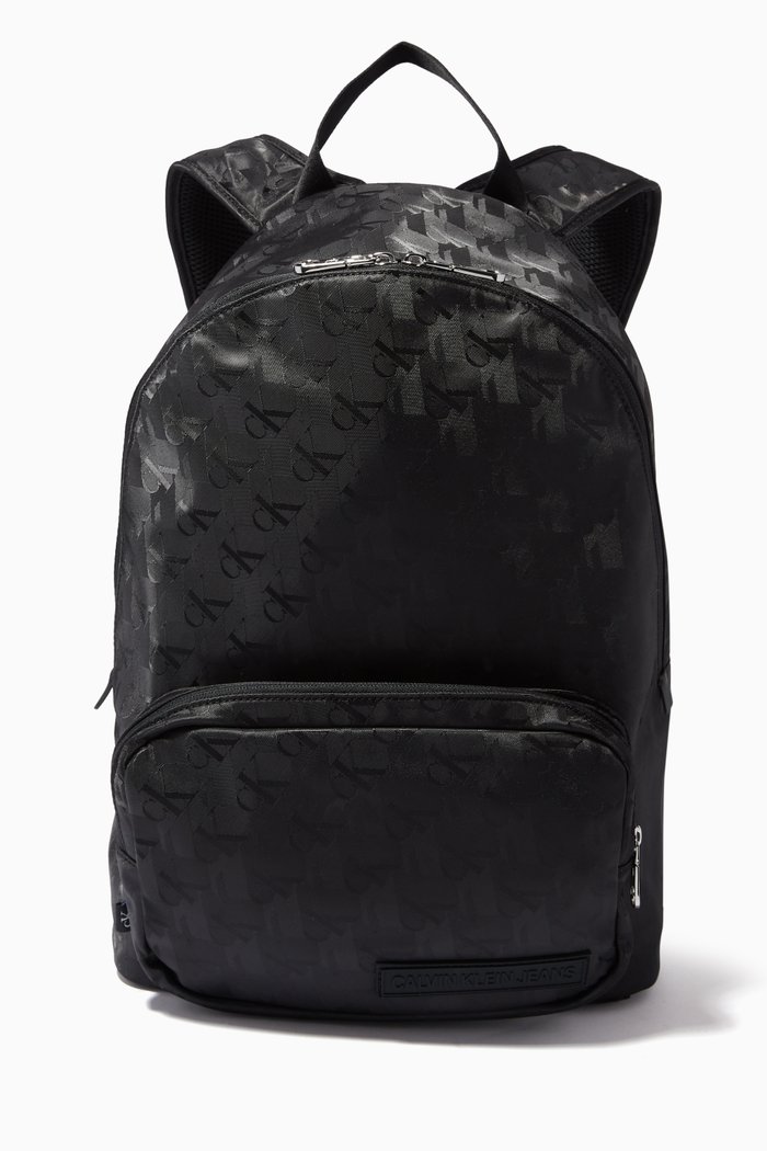 

Logo Round Backpack in Jacquard, Black