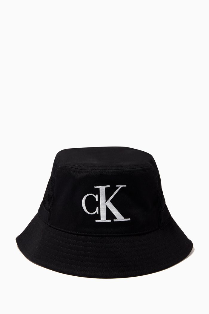 

Monogram Logo Bucket Hat in Organic Cotton Twill, Black