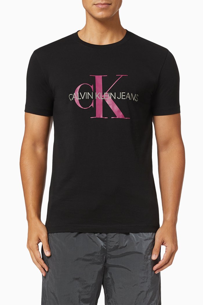 CK Monogram T-shirt in Organic Cotton, Black