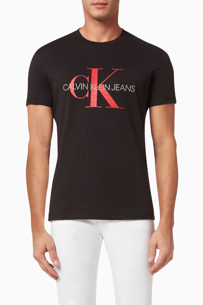 

CK Monogram T-shirt in Organic Cotton, Black