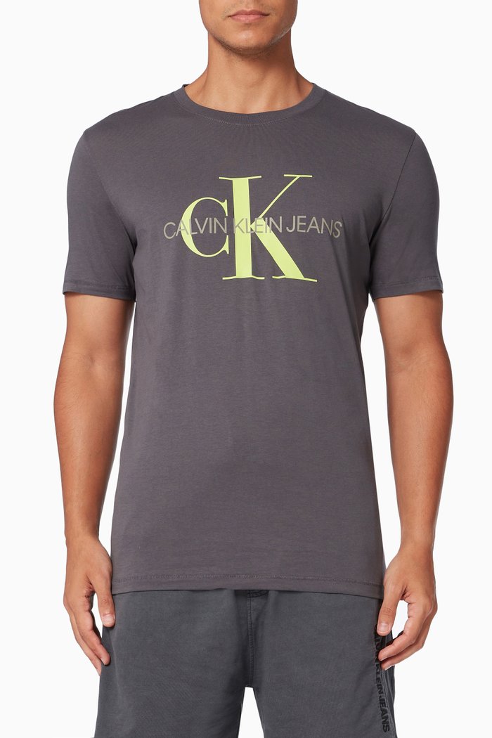 

CK Monogram T-shirt in Organic Cotton, Grey