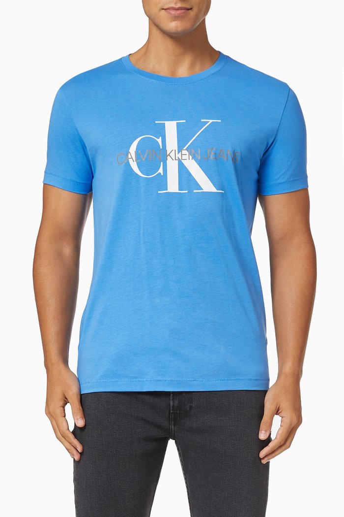 

CK Monogram T-shirt in Organic Cotton, Blue
