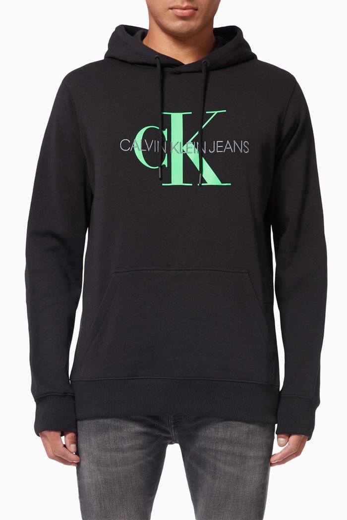 

Monogram Logo Hoodie in Cotton Jersey, Black