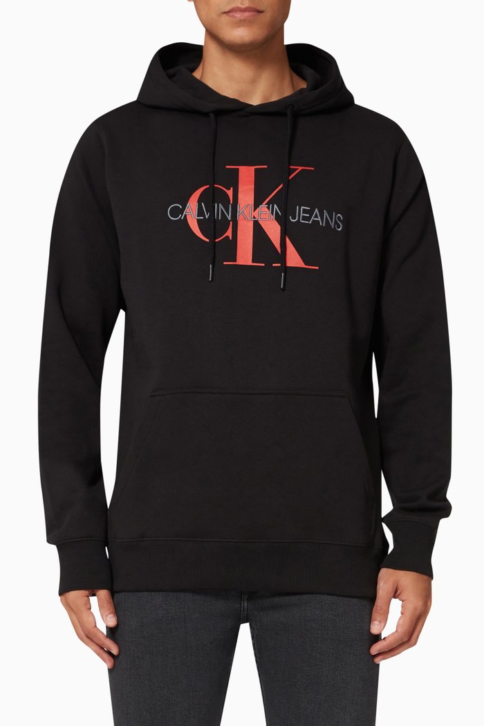 

Monogram Logo Hoodie in Cotton Fleece, Black