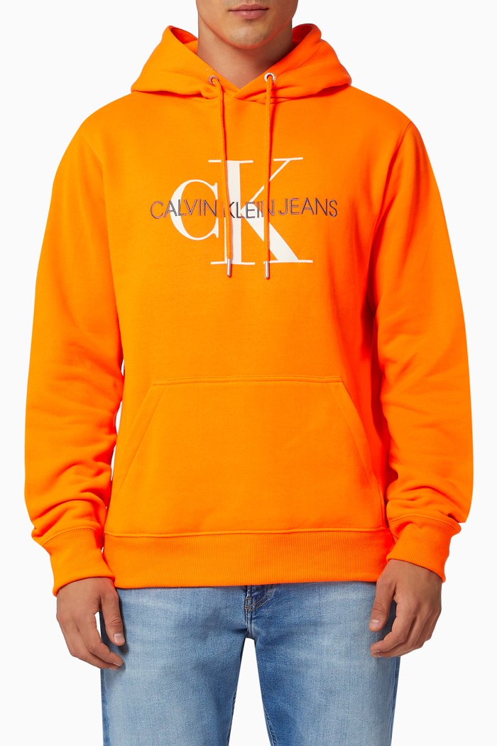 

Monogram Logo Hoodie in Cotton Fleece, Orange