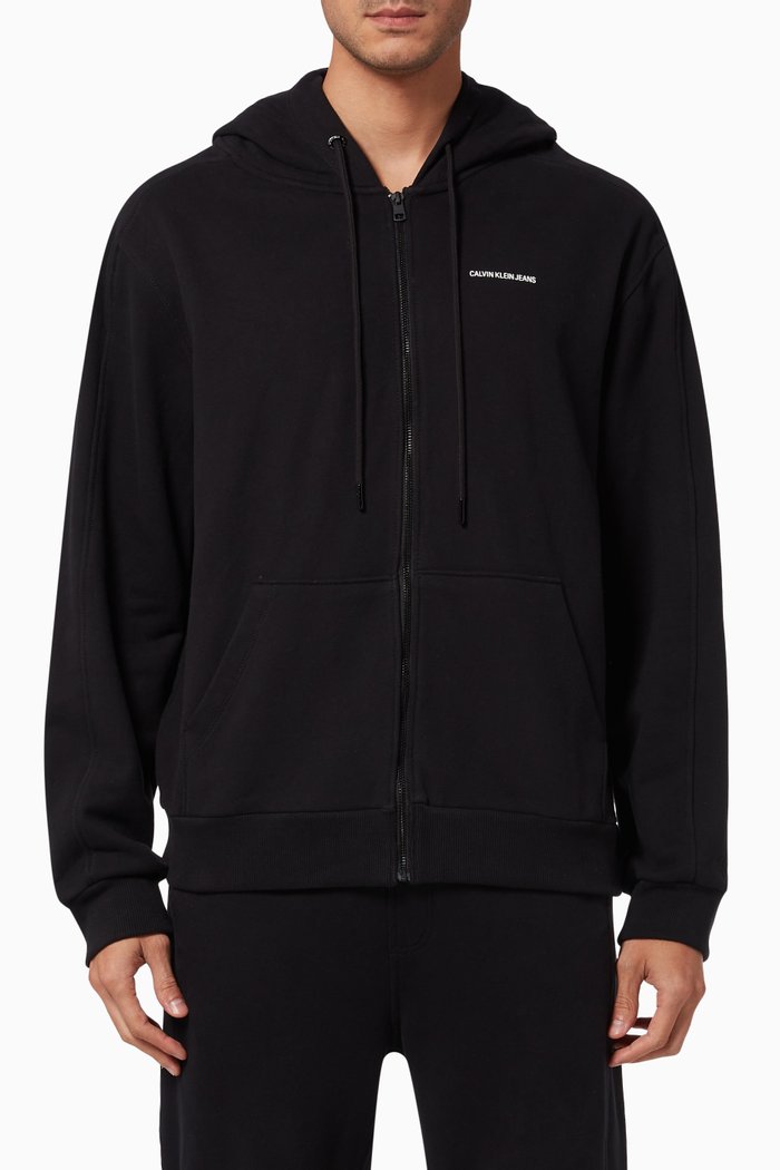 Micro Branding Hoodie in Cotton, Black
