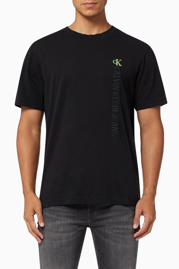 

Embroidered T-shirt in Organic Cotton Jersey, Black