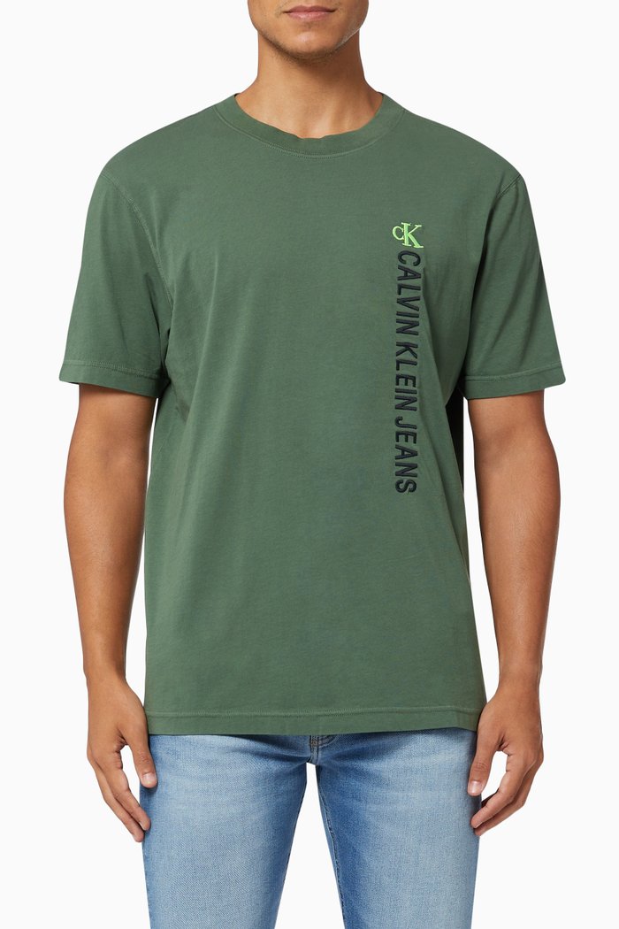 

Embroidered T-shirt in Organic Cotton Jersey, Green