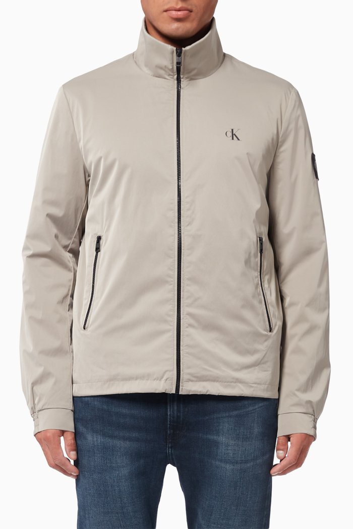 

Zip Collar Jacket in Nylon, Neutral