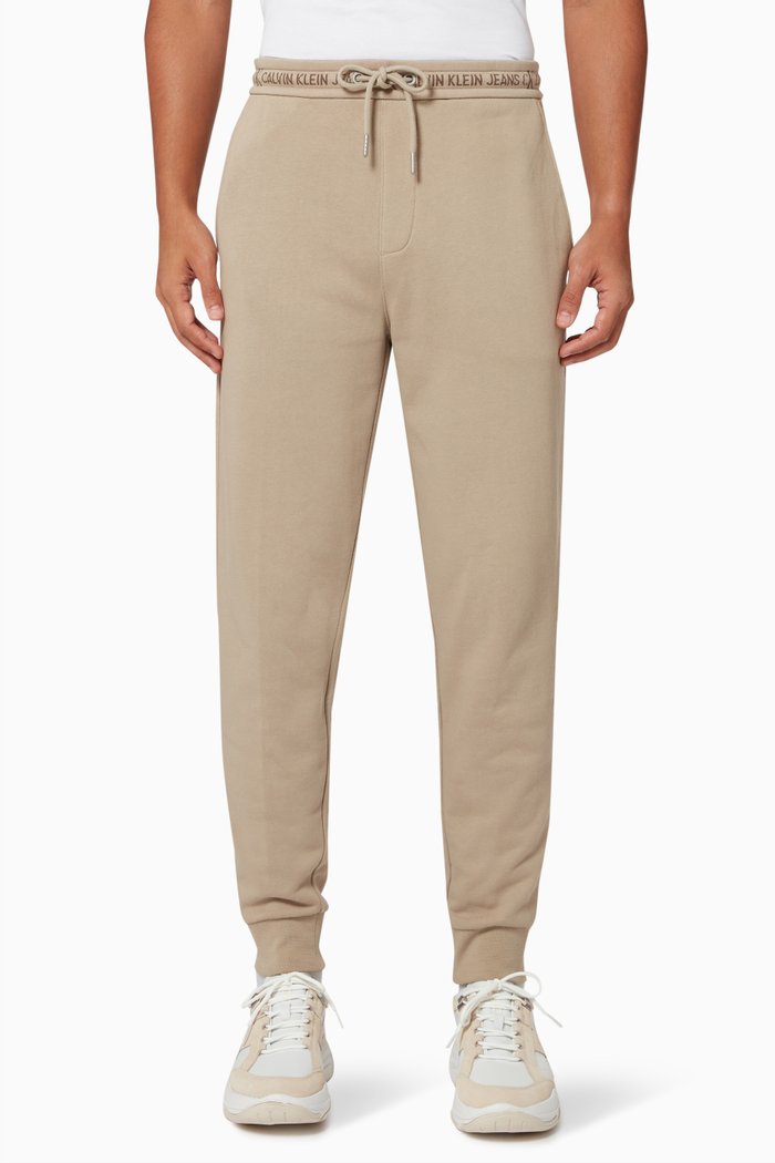 Logo Waistband Joggers in Organic Cotton Loopback Terry, Neutral