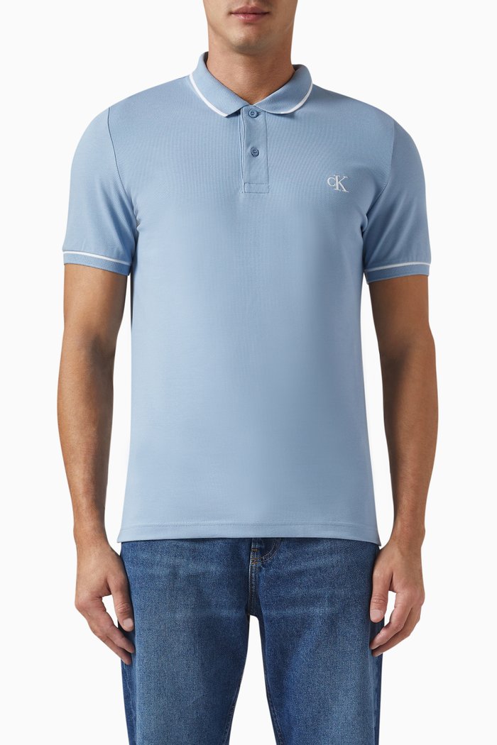 

Logo Slim Fit Polo Shirt in Cotton Piqué, Blue