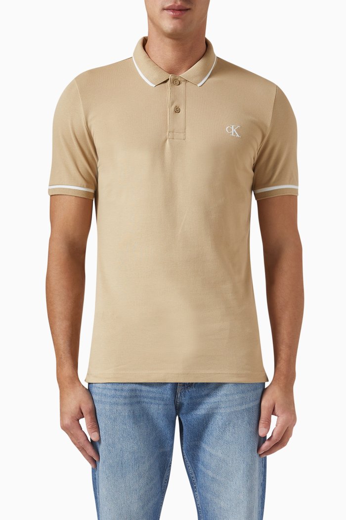 

Logo Slim Fit Polo Shirt in Cotton Piqué, Neutral