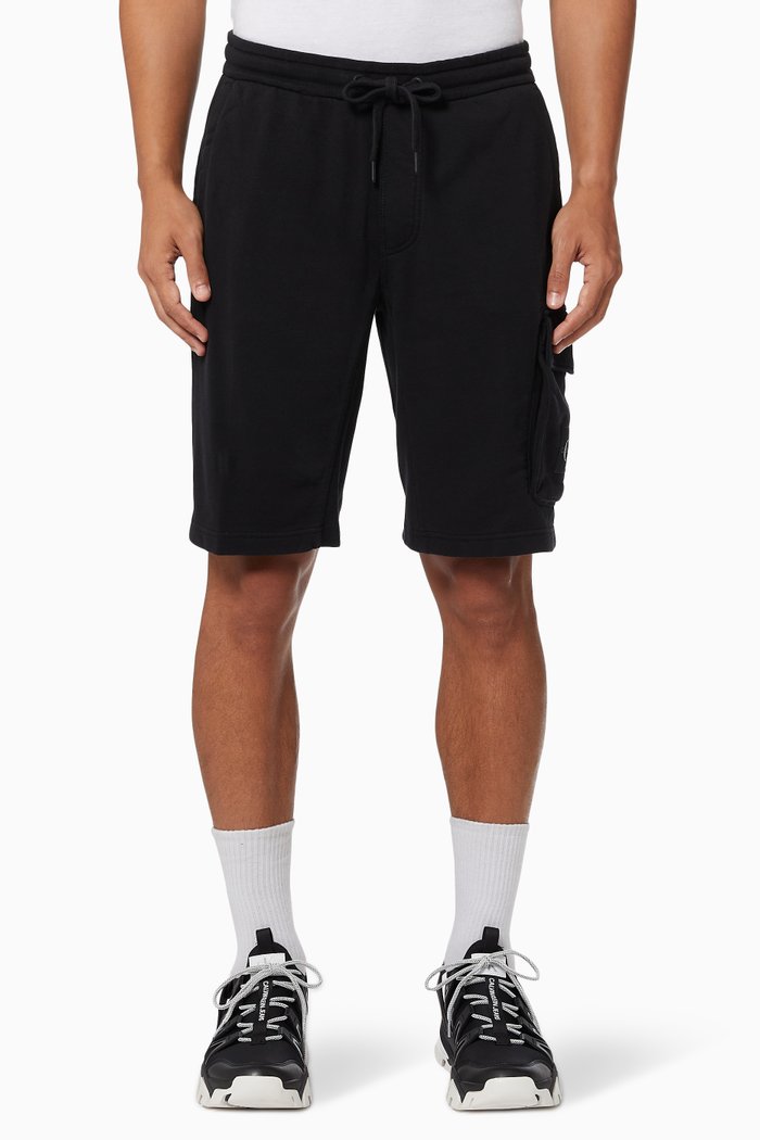 Monogram Patch Jogger Shorts in Organic Cotton Terry, Black