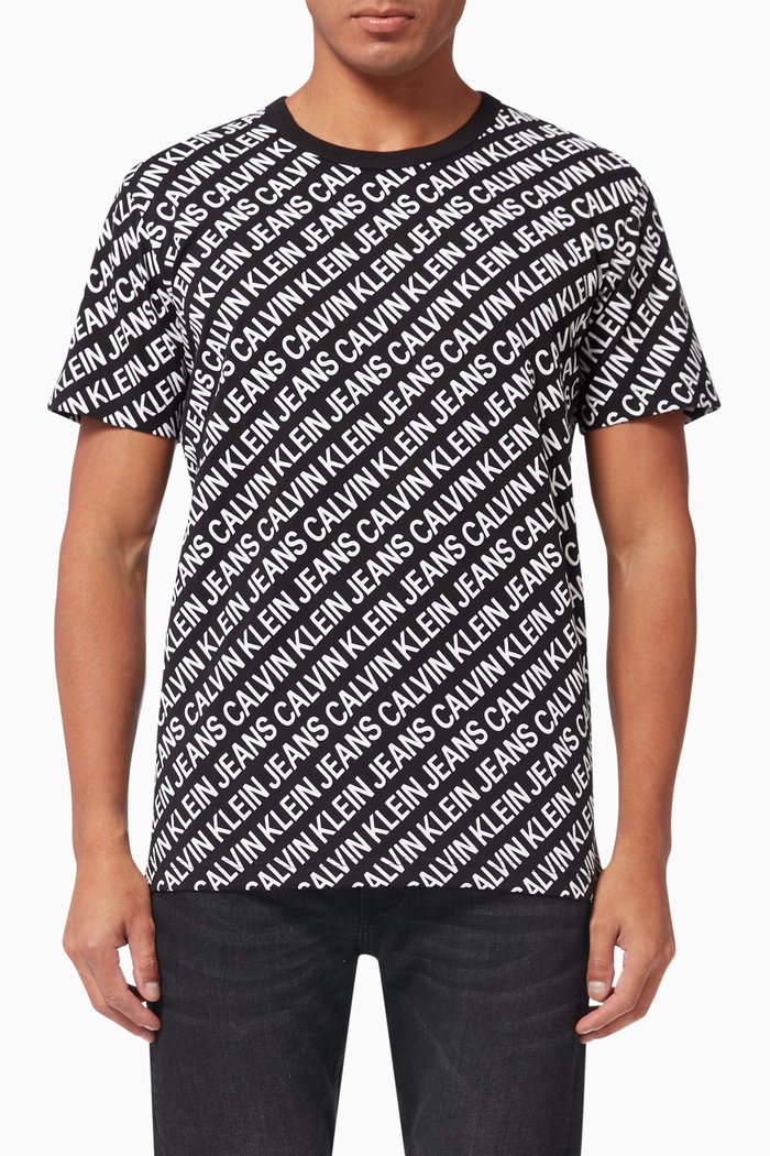 

All-over Diagonal Logo T-shirt in Cotton, Black