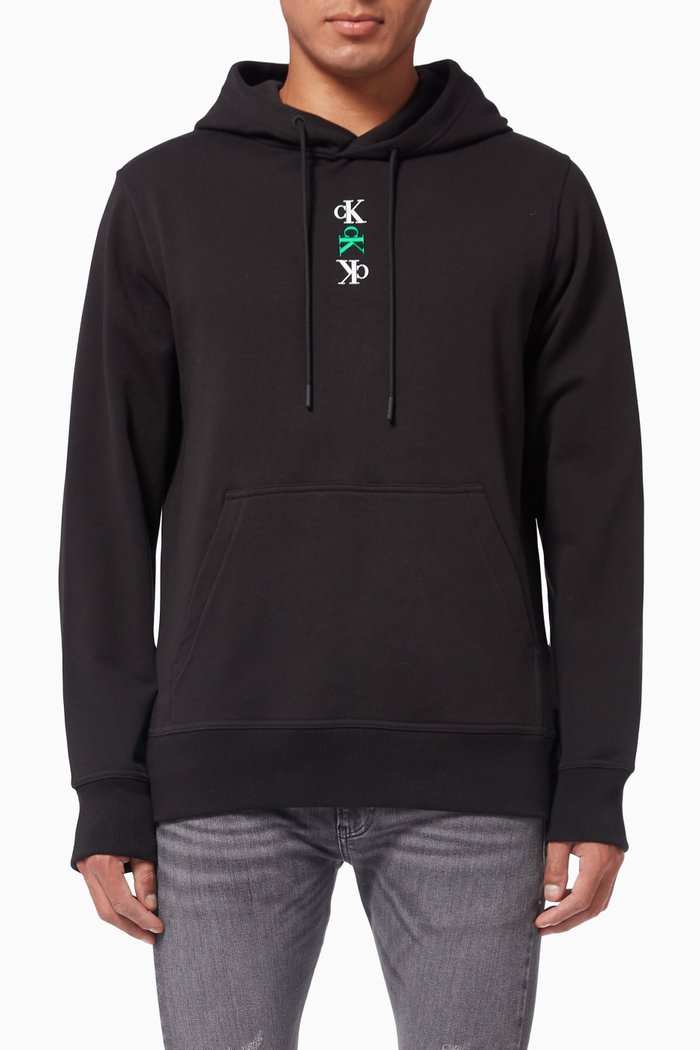 Repeat Logo Graphic Hoodie in Organic Cotton, Black
