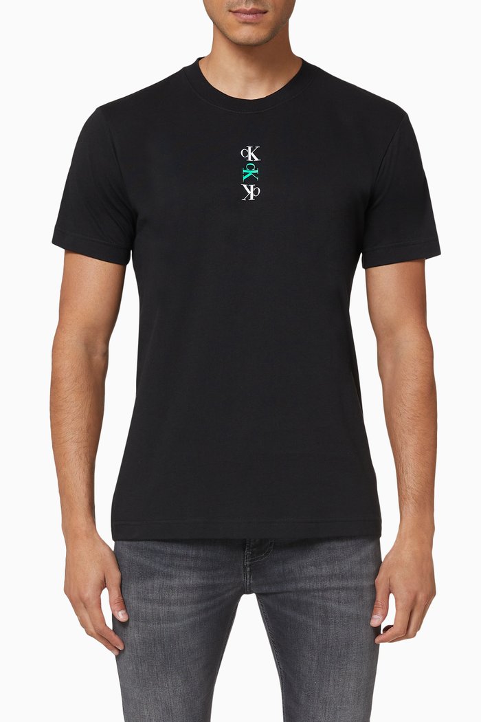 CK Repeat Text Cotton T-shirt, Black