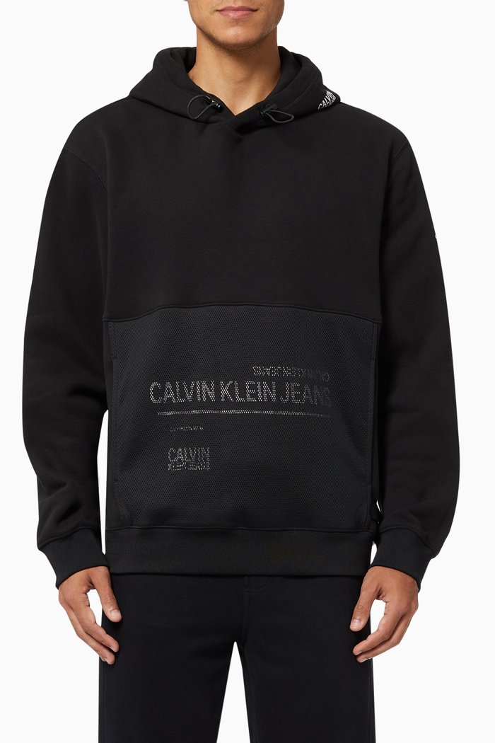 

Mesh Pocket Hoodie in Organic Cotton Blend, Black