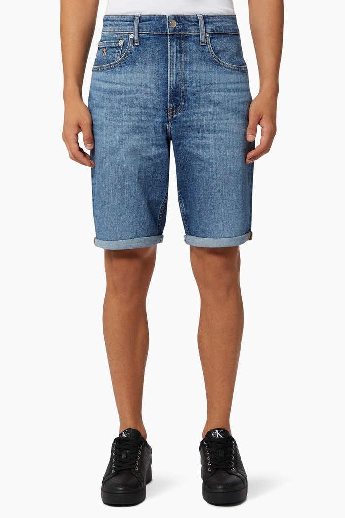 

Regular Denim Shorts in Cotton, Blue