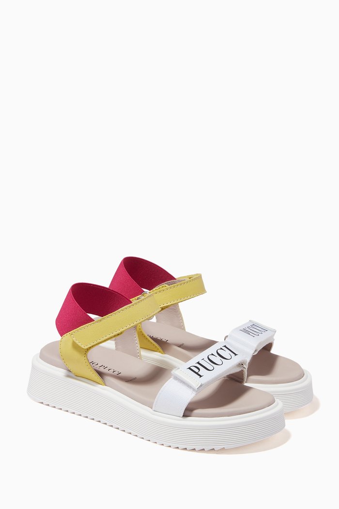 

Tricolour Logo Print Sandals, White