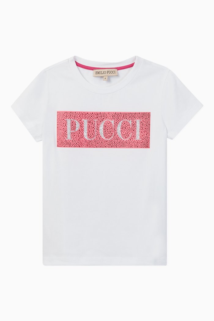 Crystal Embellished Logo Cotton T-Shirt, White